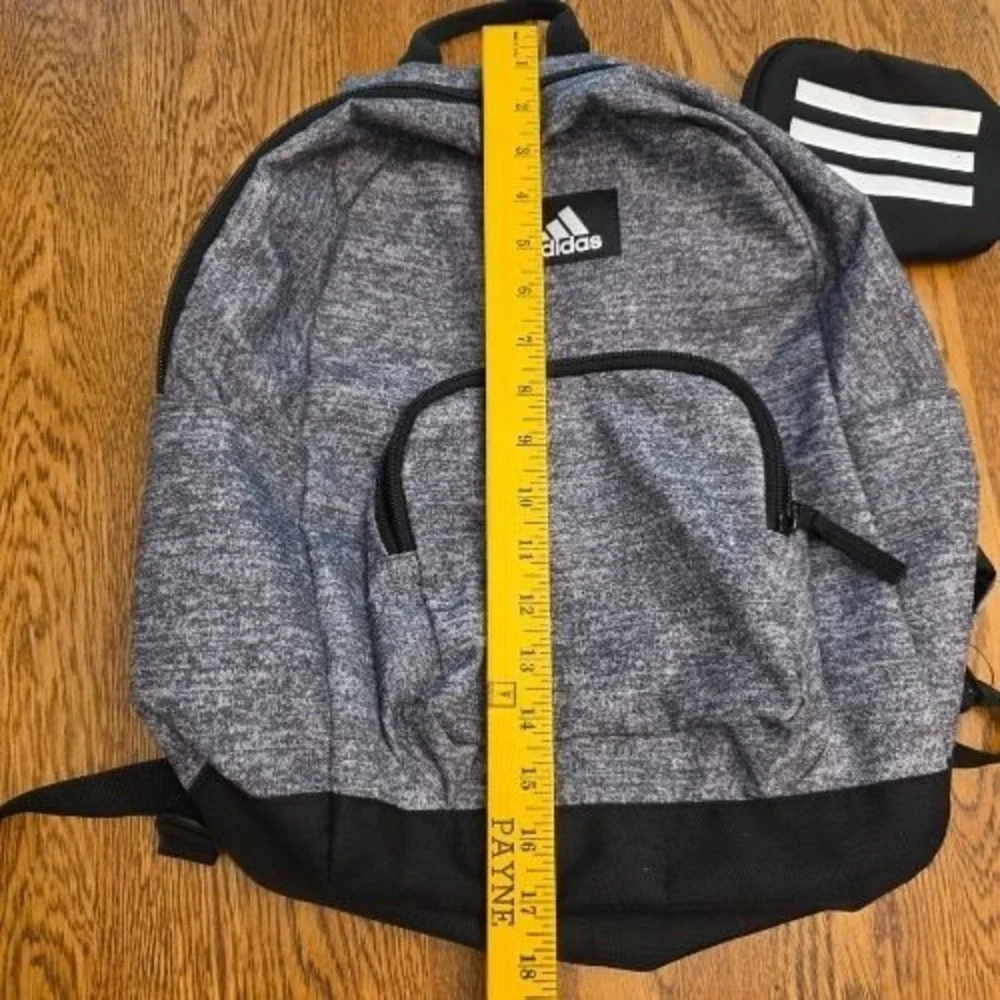 Adidas Grey Classic Backpack with Clip-on Pouch 980594-D 2 Zipper Laptop Pocket